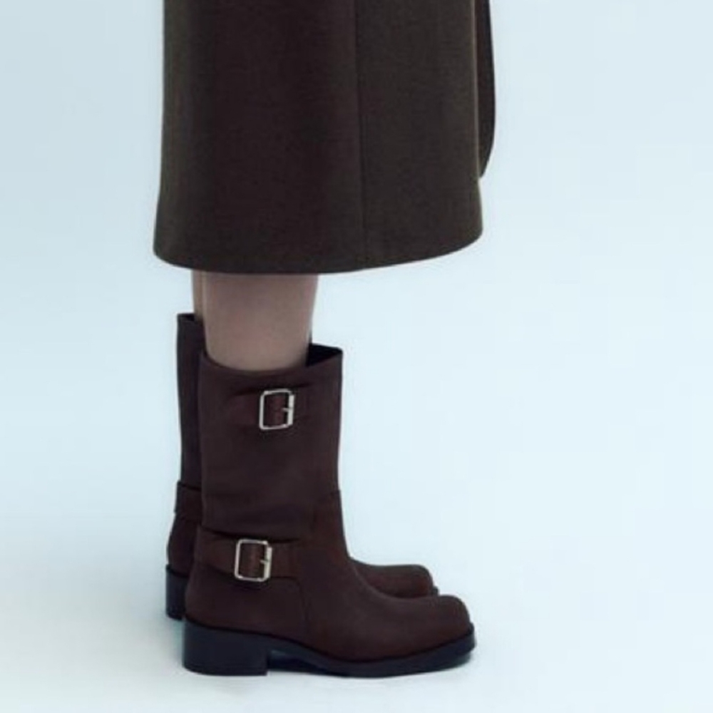 Zara brown suede bucke boots Size 8